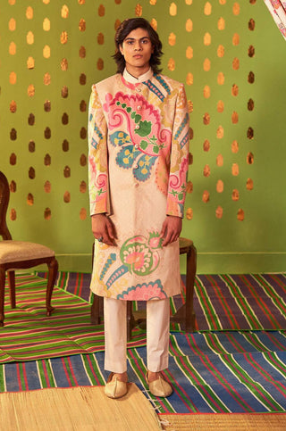 Siddhartha Bansal-Ivory Royal Paisley Sherwani With Churidaar-INDIASPOPUP.COM