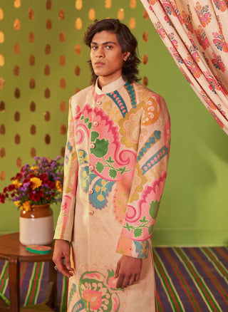 Siddhartha Bansal-Ivory Royal Paisley Sherwani With Churidaar-INDIASPOPUP.COM