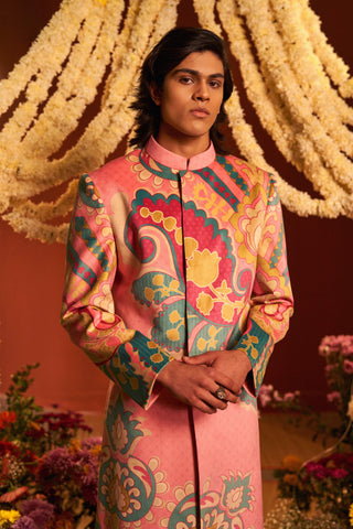 Siddhartha Bansal-Pink Royal Paisley Sherwani With Churidaar-INDIASPOPUP.COM