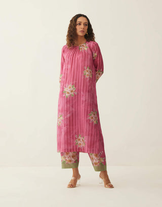 Shivani Bhargava-Pink Floral Stripe Kurta And Pant-INDIASPOPUP.COM
