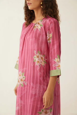 Shivani Bhargava-Pink Floral Stripe Kurta And Pant-INDIASPOPUP.COM