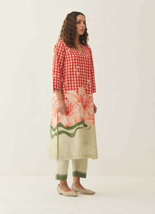 Shivani Bhargava-Red Cotton Gingham Kurta And Pant-INDIASPOPUP.COM