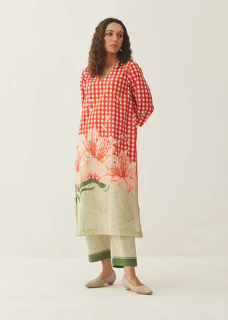 Shivani Bhargava-Red Cotton Gingham Kurta And Pant-INDIASPOPUP.COM