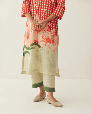 Shivani Bhargava-Red Cotton Gingham Kurta And Pant-INDIASPOPUP.COM