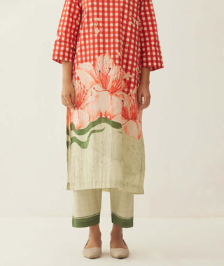 Shivani Bhargava-Red Cotton Gingham Kurta And Pant-INDIASPOPUP.COM