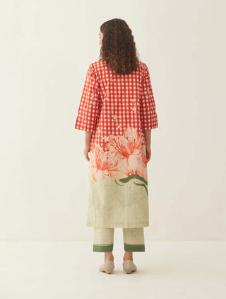 Shivani Bhargava-Red Cotton Gingham Kurta And Pant-INDIASPOPUP.COM