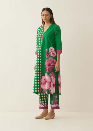 Shivani Bhargava-Green Cotton Gingham Kurta And Pant-INDIASPOPUP.COM