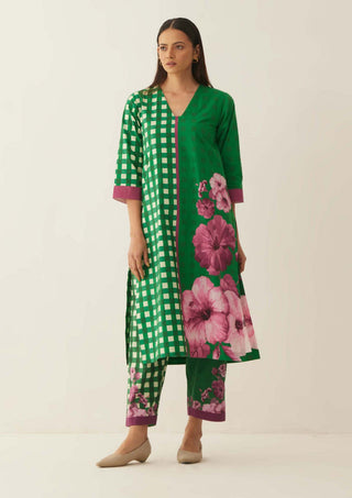 Shivani Bhargava-Green Cotton Gingham Kurta And Pant-INDIASPOPUP.COM