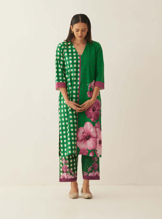 Shivani Bhargava-Green Cotton Gingham Kurta And Pant-INDIASPOPUP.COM