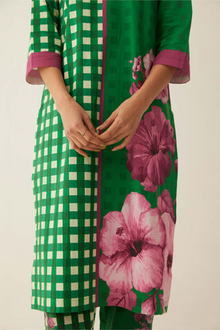 Shivani Bhargava-Green Cotton Gingham Kurta And Pant-INDIASPOPUP.COM