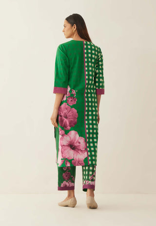 Shivani Bhargava-Green Cotton Gingham Kurta And Pant-INDIASPOPUP.COM