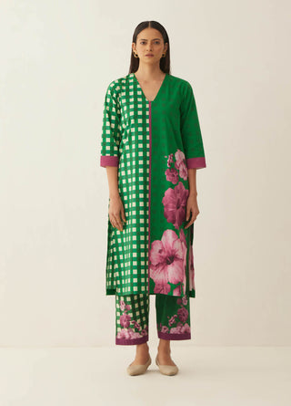 Shivani Bhargava-Green Cotton Gingham Kurta And Pant-INDIASPOPUP.COM