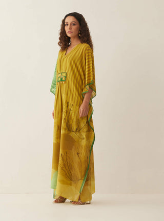 Shivani Bhargava-Green Chanderi Floral Mix Kaftan-INDIASPOPUP.COM