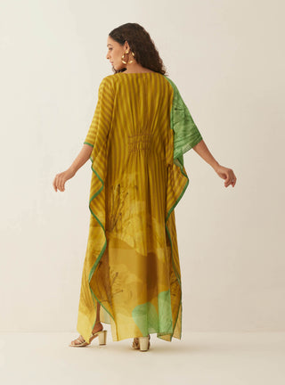 Shivani Bhargava-Green Chanderi Floral Mix Kaftan-INDIASPOPUP.COM