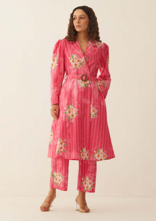 Shivani Bhargava-Pink Floral Stripe Jacket Set-INDIASPOPUP.COM