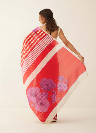 Shivani Bhargava-Red Off-White Gingham Sari-INDIASPOPUP.COM