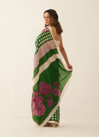 Shivani Bhargava-Green Off-White Gingham Sari-INDIASPOPUP.COM