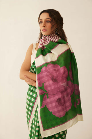 Shivani Bhargava-Green Off-White Gingham Sari-INDIASPOPUP.COM