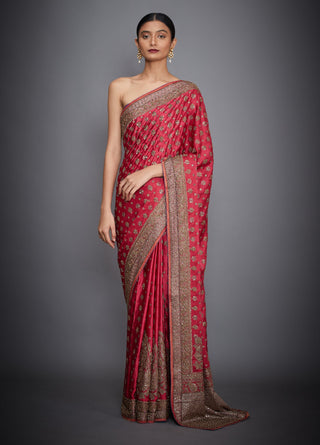 Ri.Ritu Kumar-Pink & Purple Saree With Unstitched Blouse-INDIASPOPUP.COM
