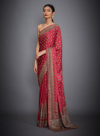 Ri.Ritu Kumar-Pink & Purple Saree With Unstitched Blouse-INDIASPOPUP.COM