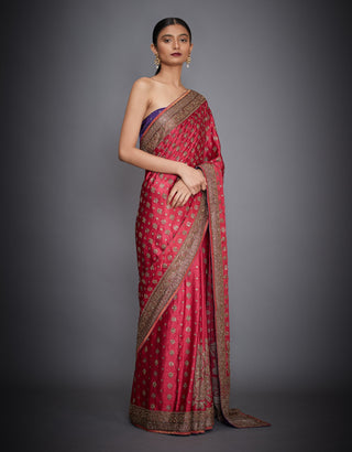 Ri.Ritu Kumar-Pink & Purple Saree With Unstitched Blouse-INDIASPOPUP.COM