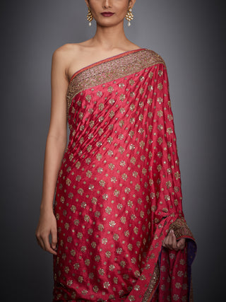 Ri.Ritu Kumar-Pink & Purple Saree With Unstitched Blouse-INDIASPOPUP.COM