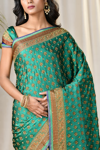 Ritu Kumar - Green Embroidered Paisley Saree - INDIASPOPUP.COM