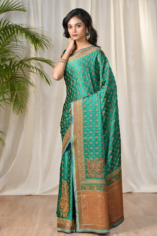 Ritu Kumar - Green Embroidered Paisley Saree - INDIASPOPUP.COM