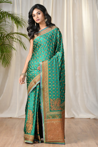 Ritu Kumar - Green Embroidered Paisley Saree - INDIASPOPUP.COM