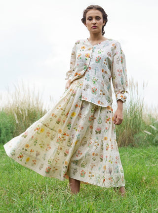 Pozruh-Light Yellow Elsie Printed Top & Skirt Set-INDIASPOPUP.COM