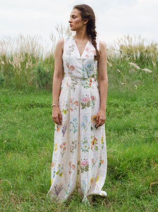 Pozruh-Light Yellow Roza Printed Jumpsuit-INDIASPOPUP.COM