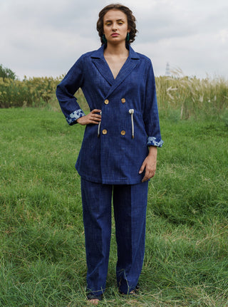 Pozruh-Indigo Savanna Denim Pant Suit-INDIASPOPUP.COM