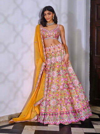 Aneesh Agarwaal-Yellow Islamic Pattern Lehenga Set-INDIASPOPUP.COM