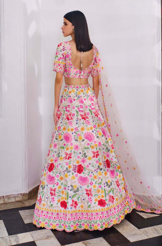 Aneesh Agarwaal-Ivory Floral Pearl Lehenga Set-INDIASPOPUP.COM