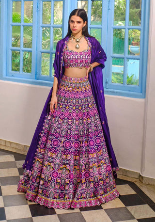 Aneesh Agarwaal-Purple Geometric Lehenga Set-INDIASPOPUP.COM