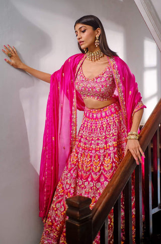 Aneesh Agarwaal-Rani Pink Embroidery Lehenga Set-INDIASPOPUP.COM
