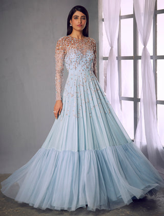 Shloka Khialani-Powder Blue Embroidered Anarkali Set-INDIASPOPUP.COM