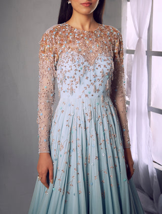 Shloka Khialani-Powder Blue Embroidered Anarkali Set-INDIASPOPUP.COM