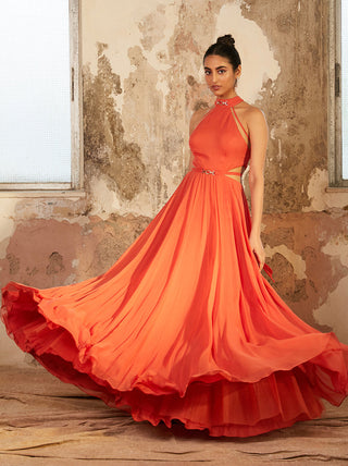Shloka Khialani-Anna Orange Cut Out Gown-INDIASPOPUP.COM