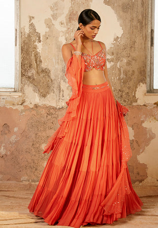 Shloka Khialani-Millie Peach Embellished Lehenga Set-INDIASPOPUP.COM