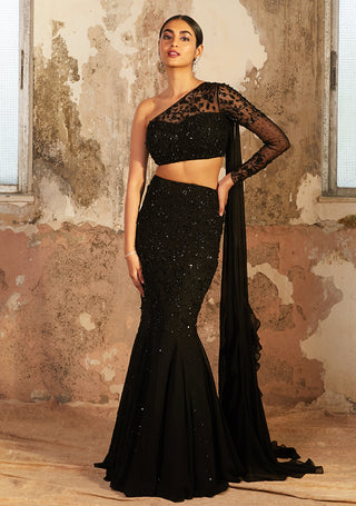 Shloka Khialani-Kate Black Fishtail Skirt With Blouse-INDIASPOPUP.COM
