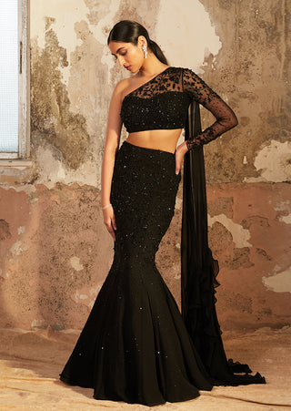 Shloka Khialani-Kate Black Fishtail Skirt With Blouse-INDIASPOPUP.COM