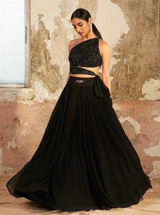 Shloka Khialani-Nina Black Embellished Lehenga Set-INDIASPOPUP.COM