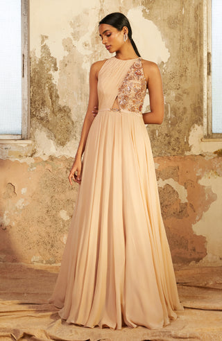 Shloka Khialani-Demi Beige Embellished Gown-INDIASPOPUP.COM