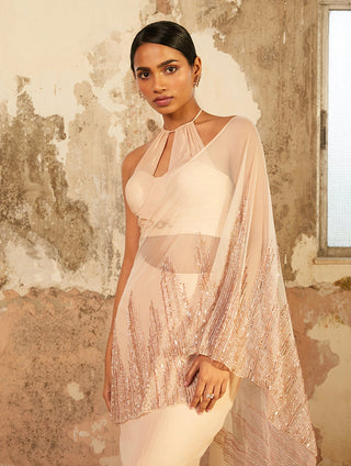 Shloka Khialani-Aurum Beige Corset Crop With Draped Skirt-INDIASPOPUP.COM