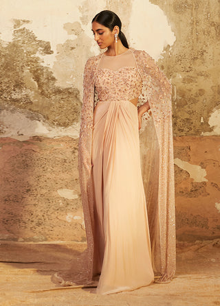 Shloka Khialani-Pearla Beige Draped Cut Out Gown-INDIASPOPUP.COM