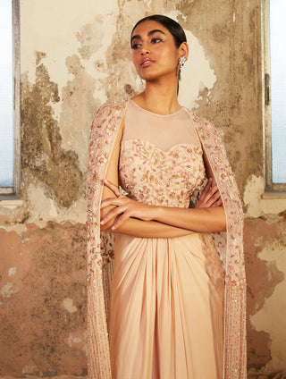Shloka Khialani-Pearla Beige Draped Cut Out Gown-INDIASPOPUP.COM