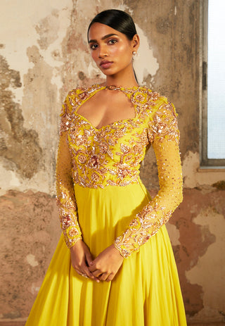 Shloka Khialani-Azi Lime Double Layered Anarkali-INDIASPOPUP.COM