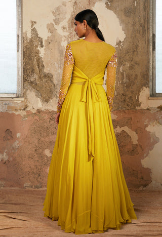Shloka Khialani-Azi Lime Double Layered Anarkali-INDIASPOPUP.COM