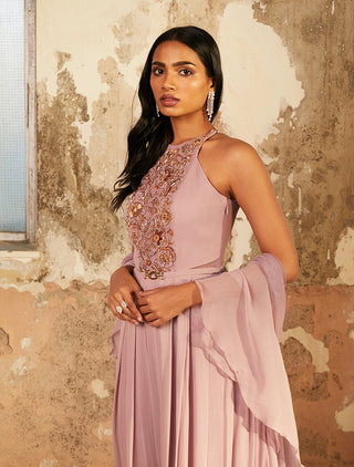 Shloka Khialani-Chelsea Lilac Overlap Pleated Kurta Set-INDIASPOPUP.COM